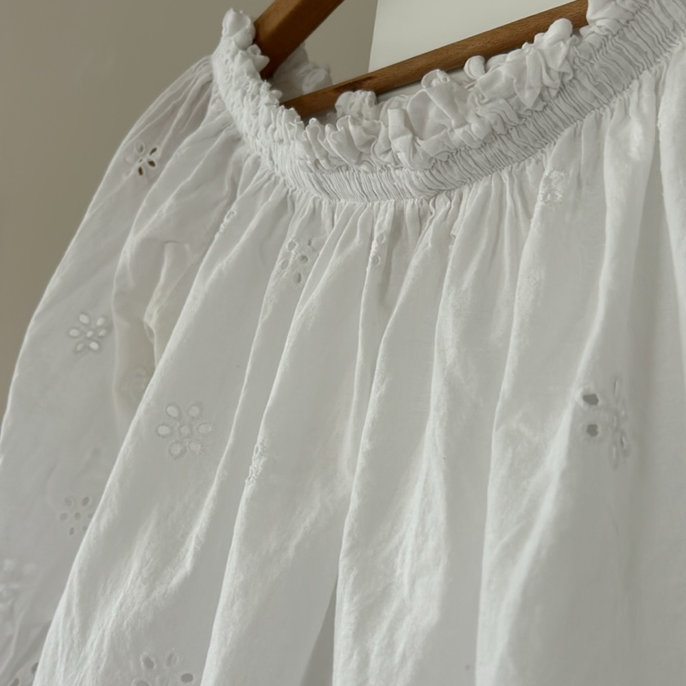 Scandal Italy Off-the-Shoulder Buttercup Eyelet Lace Blouse w Scalloped Hem - Picture 10 of 15